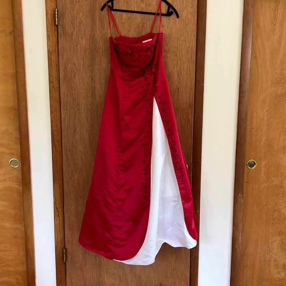Red hand-beaded gown